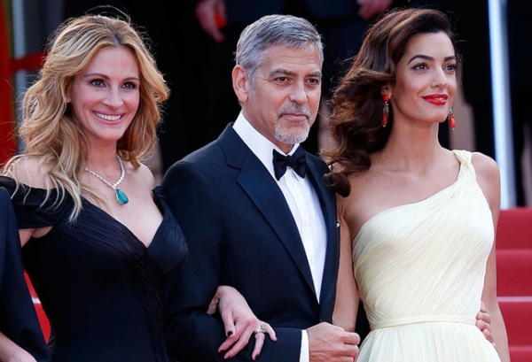 Трое в Каннах: Джулия Робертс с Джорджем и Амаль Клуни