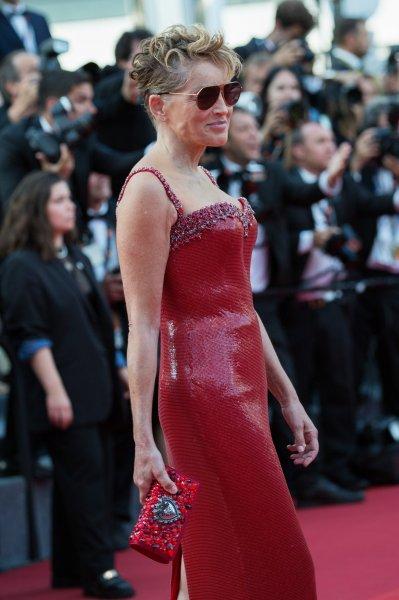 Sharon Stone arrived at the movie premiere in a dress with strange cups