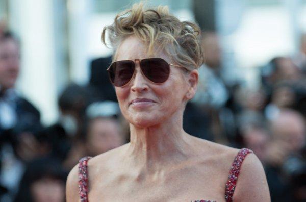 Sharon Stone arrived at the premiere in a dress with strange cups