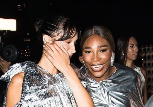 Serena Williams, Gigi and Bella Hadid and Irina Shayk dressed up in metallic outfits for a fashion show