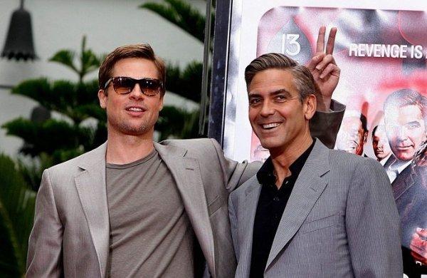 The paparazzi caught 2 handsome men at once: Brad Pitt and George Clooney on the set of the film