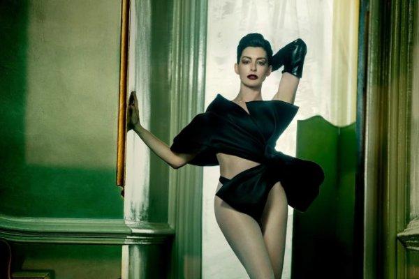 Anne Hathaway in lingerie and latex dresses poses for Vanity Fair